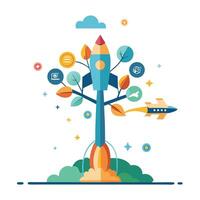 Ambition Tree Rocket Ship Growth Concept vector