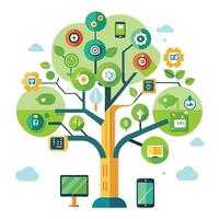 Smartwatch AI Tree Tech Leaves vector