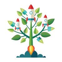 Cosmos Tree Flat Space Rocket Leaves vector