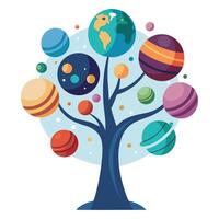 Cosmos Tree Space Themed Planets Leaf Design vector