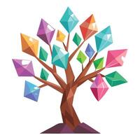 Designed Tree Sparkling Jewel-like Leaves vector