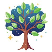 Designed Tree Sparkling Star Leaves vector