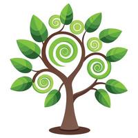 Abstract Tree Flat Spiral Shaped Leaves vector