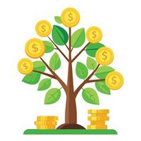 Wealth Tree Stacked Coins and Money Leaf Design vector