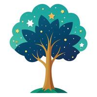 Designed Tree Flat Starry Night Leaves vector