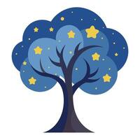 Night Sky Tree Stars and Moon Foliage vector
