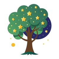 Celestial Leaf Tree Stars and Moon Design vector