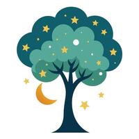 Star and Moon Tree Celestial Leaves vector