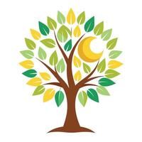 Unique tree artwork featuring creatively designed leaves shaped like the sun and the moon for magical themes vector