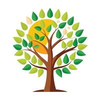 Creative tree design showcasing stylized leaves embodying the sun and the moon in a whimsical and celestial style vector