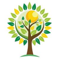 Enchanting tree design with stylized leaves representing the sun and the moon in a celestial concept vector