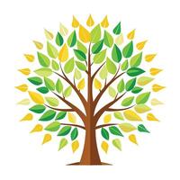 Vibrant tree illustration with a stylized sunburst canopy spreading light and warmth across the entire composition vector