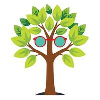 Humorous tree artwork showcasing creatively designed leaves with tiny sunglasses perched on them for a fun look vector