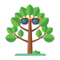 Stylish tree design displaying stylized sunglasses as innovative leaves adding a touch of modern flair to the natural form vector