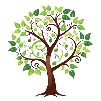 Rhythmic tree illustration with stylized swirling musical notes dangling as eye-catching leaves creating a unique visual symphony vector