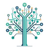 Digital tree illustration with stylized tech circuit boards dangling as eye-catching leaves creating a unique technological aesthetic vector