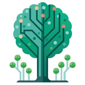 digital árbol ilustración con un estilizado tecnología circuito textura en el maletero agregando un futurista elemento a el natural formar vector