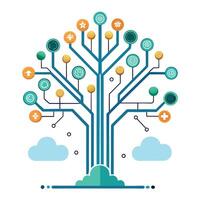 Modern tree design displaying stylized tech circuit boards as innovative leaves adding a touch of digital sophistication to nature vector