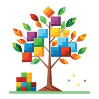 Retro tree artwork showcasing creatively designed leaves resembling classic Tetris puzzle pieces for a nostalgic look vector
