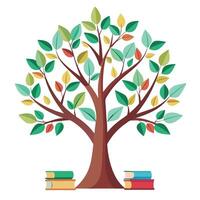Educational tree artwork showcasing creatively designed leaves resembling tiny books representing learning and literature vector