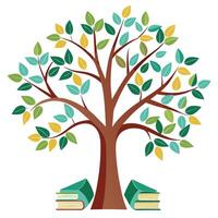 Creative tree design displaying stylized leaves in the form of small books for a whimsical representation of stories and knowledge vector