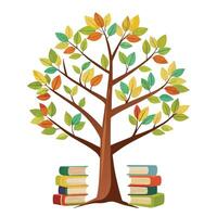 Unique tree illustration with stylized book leaves symbolizing the world of literature and the joy of reading vector