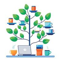 Productive tree design displaying stylized leaves in the form of small office desks and laptops for a concept of work and efficiency vector