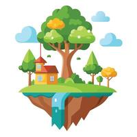 Island Leaf Tree Tiny Floating Islands vector