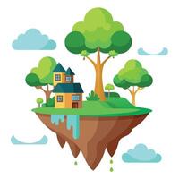 Surreal Tree Tiny Floating Island Leaf Design vector