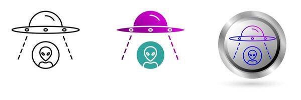 Alien UFO icon represents space technology innovation, planet exploration. Ideal for astronomy education, science applications etc. vector