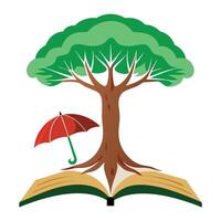 Designed Tree Umbrella Canopy and Open Book Roots vector