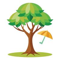 Playful tree design featuring stylized leaves shaped like colorful umbrellas creating a cheerful and whimsical scene vector