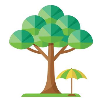 Quirky tree design displaying stylized leaves in the form of unique umbrellas for an imaginative and whimsical representation vector