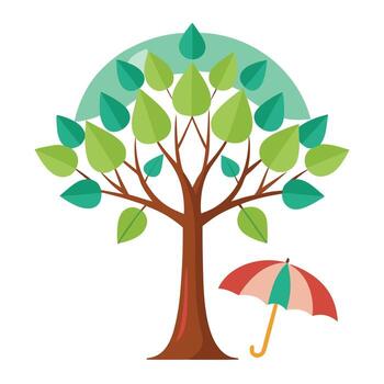 Delightful tree illustration with stylized umbrella-shaped leaves adding a touch of lightheartedness and fun to the design vector