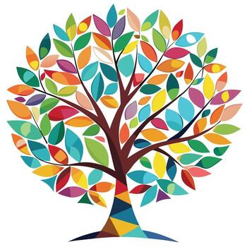 Artistic tree artwork showcasing creatively designed leaves with a bright mosaic pattern for a lively visual effect vector