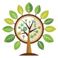 Exploration tree artwork showcasing creatively designed leaves resembling antique compasses and old maps for a journey concept vector