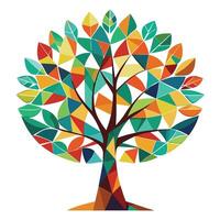 Colorful tree design featuring stylized leaves with a vibrant mosaic pattern creating a visually rich texture vector