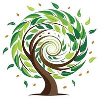 Hypnotic tree artwork showcasing a stylized vortex forming the canopy with a captivating and swirling motion vector