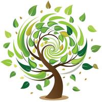 Swirling tree design featuring a stylized vortex as the canopy creating a dynamic and mesmerizing visual effect vector