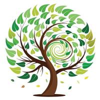 Abstract tree illustration with a stylized vortex as its canopy depicting a sense of energy and rotation vector