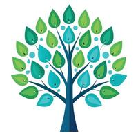 Elegant tree illustration with stylized water droplet leaves adding a touch of natural beauty and tranquility to the design vector