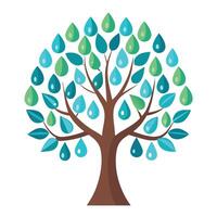 Serene tree design displaying stylized water drops as delicate leaves for a calming and tranquil representation of nature's beauty vector