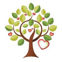 Devotional tree design displaying stylized leaves in the form of wedding rings and hearts for a representation of love and partnership vector