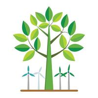 Clean energy tree illustration with stylized windmill blade leaves representing renewable resources and green technology vector