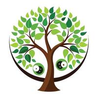 Harmony Tree Yin Yang Leaf Design vector