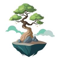 Zen Tree Floating Bonsai Design vector