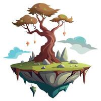 Fantasy Island Tree Floating Style vector