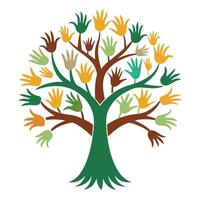 Creative tree artwork shaped like a hand conveying a message of environmental awareness vector