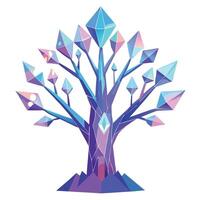 Creative tree graphic with a holographic crystal canopy displaying a spectrum of vibrant hues vector