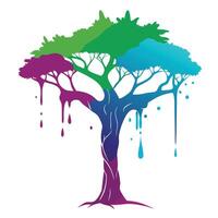 Artistic tree design formed by expressive ink splashes in a fluid and dynamic style vector